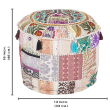 Load image into Gallery viewer, Aakriti Gallery Pouf Footstool with Embroidery Pouf, Indian Cotton, Pouf, Ottoman Pouf Cover with Ethnic Decor Art - Cover (White)
