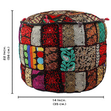 Load image into Gallery viewer, Aakriti Gallery Pouf Footstool with Embroidery Pouf, Indian Cotton, Pouf, Ottoman Pouf Cover with Ethnic Decor Art - Cover (Black)
