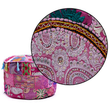 Load image into Gallery viewer, Aakriti Gallery Pouf Footstool with Embroidery Pouf, Indian Cotton, Pouf, Ottoman Pouf Cover with Ethnic Decor Art - Cover (Pink)
