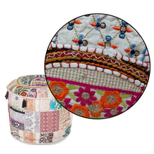 Load image into Gallery viewer, Aakriti Gallery Pouf Footstool with Embroidery Pouf, Indian Cotton, Pouf, Ottoman Pouf Cover with Ethnic Decor Art - Cover (White)
