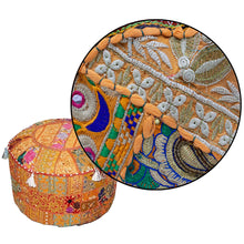 Load image into Gallery viewer, Aakriti Gallery Pouf Footstool with Embroidery Pouf, Indian Cotton, Pouf, Ottoman Pouf Cover with Ethnic Decor Art - Cover (Orange)
