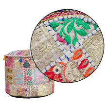 Load image into Gallery viewer, Aakriti Gallery Pouf Footstool with Embroidery Pouf, Indian Cotton, Pouf, Ottoman Pouf Cover with Ethnic Decor Art - Cover (Beige)
