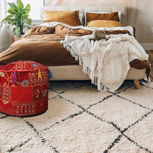 Load image into Gallery viewer, Aakriti Gallery Pouf Footstool with Embroidery Pouf, Indian Cotton, Pouf, Ottoman Pouf Cover with Ethnic Decor Art - Cover (Red)
