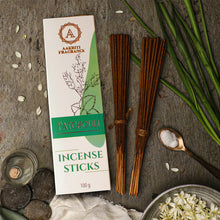 Load image into Gallery viewer, AAKRITI INCENSE Natural Patchouli Masala Incense Sticks | [100 Grams] | Low Smoke | Long Burn | Premium Handrolled Charcoal Free Non-Toxic Agarbatti | For – Meditation. Aromatherapy. Yoga. Worshipping

