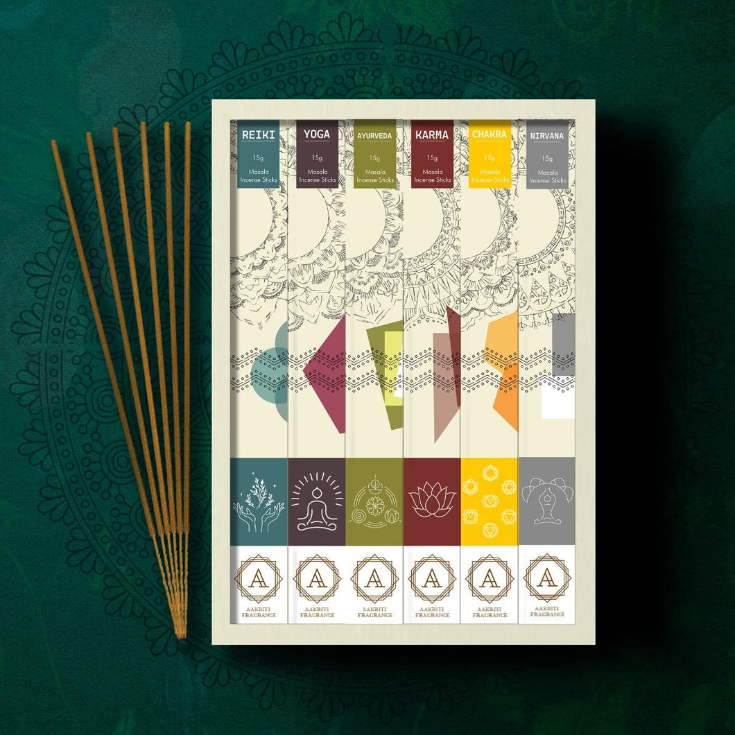 AAKRITI Incense Natural hand rolled Masala Incense Sticks ,100% Pure Organic Natural pack of six (Satva)