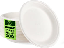 Load image into Gallery viewer, Aakriti 100% Compostable Natural Bagasse, Sugarcane Fiber Biodegradable Heavy-Duty, Unbleached for Lunch Dinner Party Plates Microwave Safe Eco Friendly
