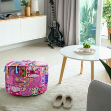 Load image into Gallery viewer, Aakriti Gallery Pouf Footstool with Embroidery Pouf, Indian Cotton, Pouf, Ottoman Pouf Cover with Ethnic Decor Art - Cover (Pink)
