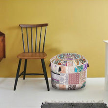 Load image into Gallery viewer, Aakriti Gallery Pouf Footstool with Embroidery Pouf, Indian Cotton, Pouf, Ottoman Pouf Cover with Ethnic Decor Art - Cover (White)
