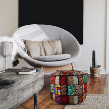 Load image into Gallery viewer, Aakriti Gallery Pouf Footstool with Embroidery Pouf, Indian Cotton, Pouf, Ottoman Pouf Cover with Ethnic Decor Art - Cover (Black)
