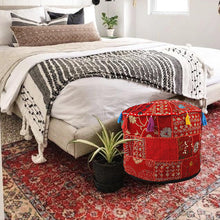 Load image into Gallery viewer, Aakriti Gallery Pouf Footstool with Embroidery Pouf, Indian Cotton, Pouf, Ottoman Pouf Cover with Ethnic Decor Art - Cover (Red)
