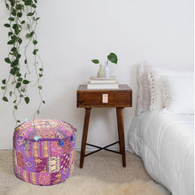 Load image into Gallery viewer, Aakriti Gallery Pouf Footstool with Embroidery Pouf, Indian Cotton, Pouf, Ottoman Pouf Cover with Ethnic Decor Art - Cover (Purple)
