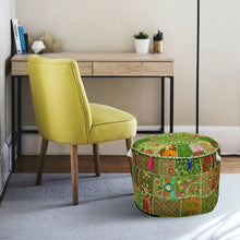 Load image into Gallery viewer, Aakriti Gallery Pouf Footstool with Embroidery Pouf, Indian Cotton, Pouf, Ottoman Pouf Cover with Ethnic Decor Art - Cover (Green)
